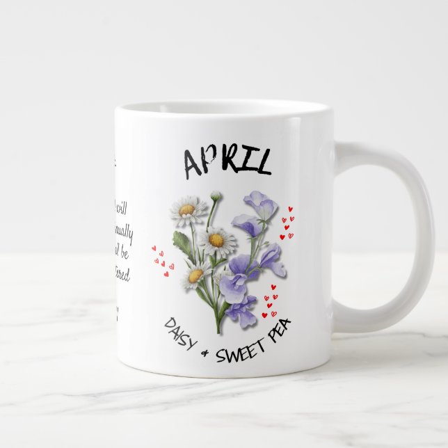 APRIL Birth Month Flower Christian Custom Name Giant Coffee Mug (Right)
