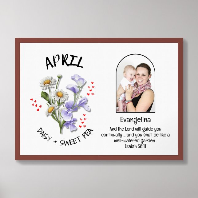 APRIL Birth Month Flower NAME PHOTO Christian Framed Art (Framed Front)