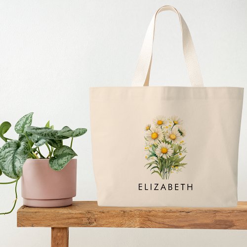 April Birth Month Flower Personalized Gift for Her Large Tote Bag