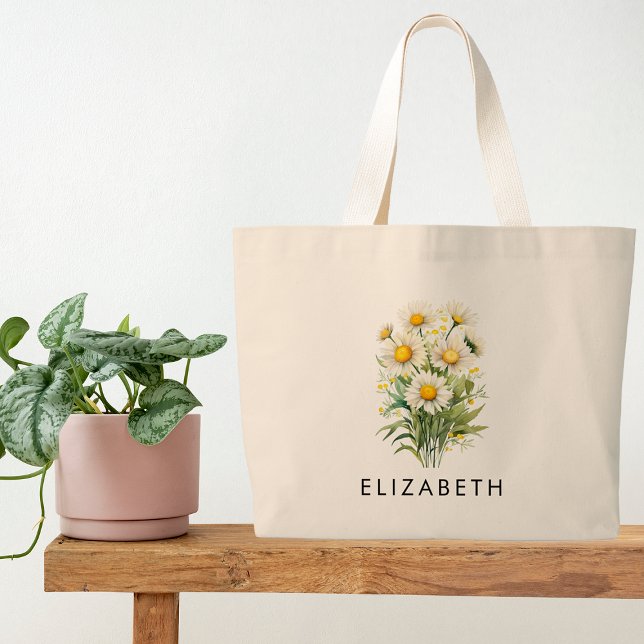 April Birth Month Flower Personalized Gift for Her Large Tote Bag (Creator Uploaded)