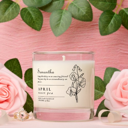 April Birth Month Flower Sweet Pea Birthday Gift Scented Candle