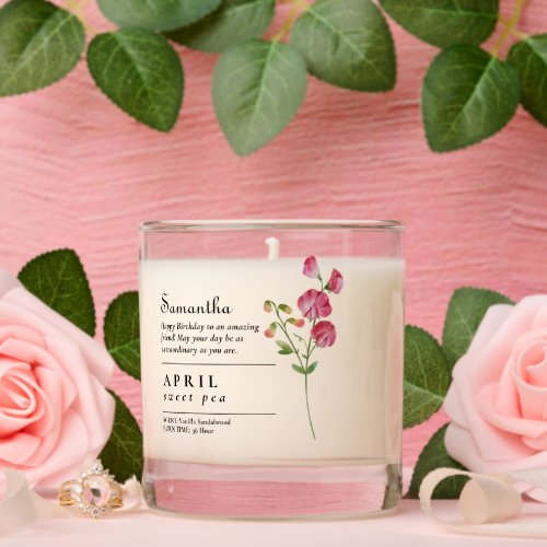 April Birth Month Flower Sweet Pea Birthday Gift Scented Candle