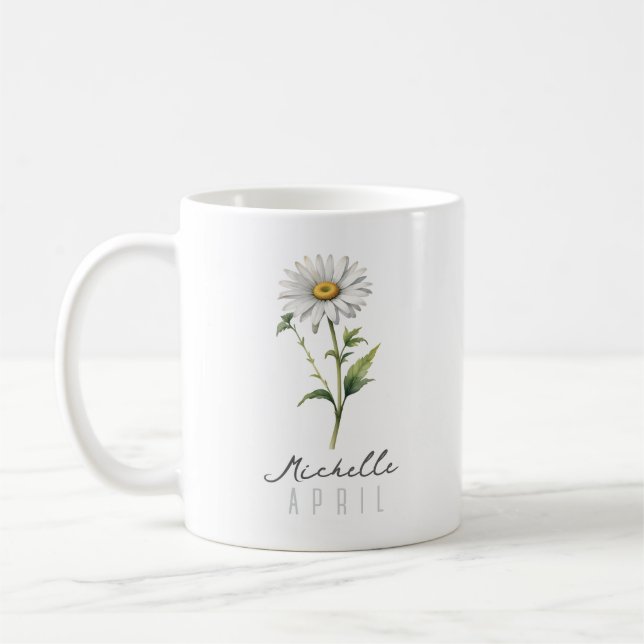 April Birth Month Flower w/Name – Daisy Coffee Mug (Left)