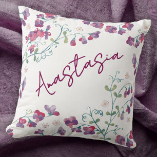 April Birth Month Sweet Pea Daisy Personalized Throw Pillow