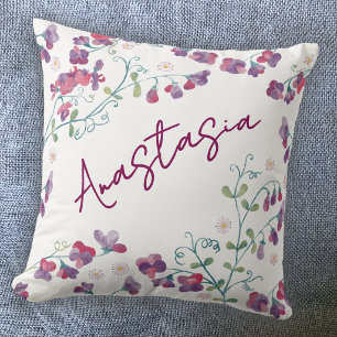 April Birth Month Sweet Pea Daisy Personalized Throw Pillow