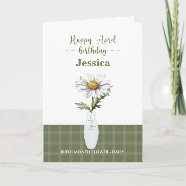 April Birthday Birth Month Flower Daisy Card (Front)