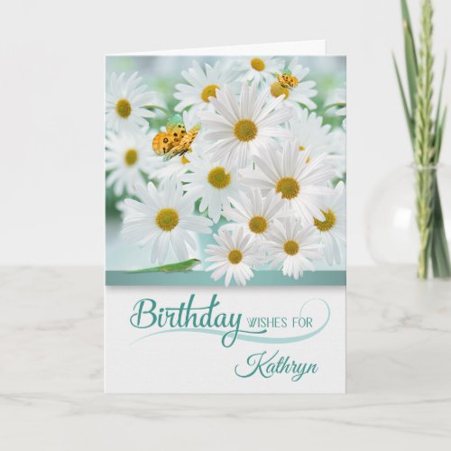 April Birthday Daisies with Butterflies with Name Card