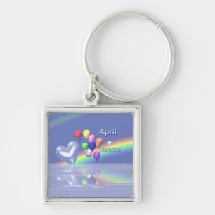 April Birthday Diamond Heart Keychain