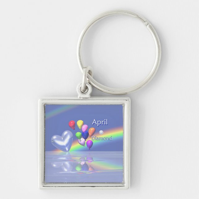 April Birthday Diamond Heart Keychain (Front)