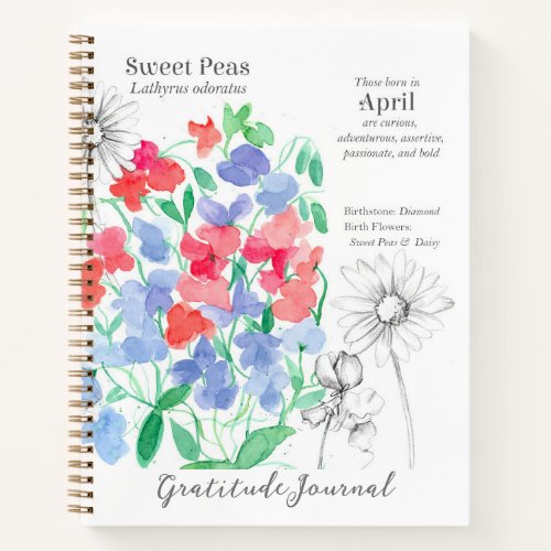 April Birthday Sweet Peas Daisy Gratitude Journal 