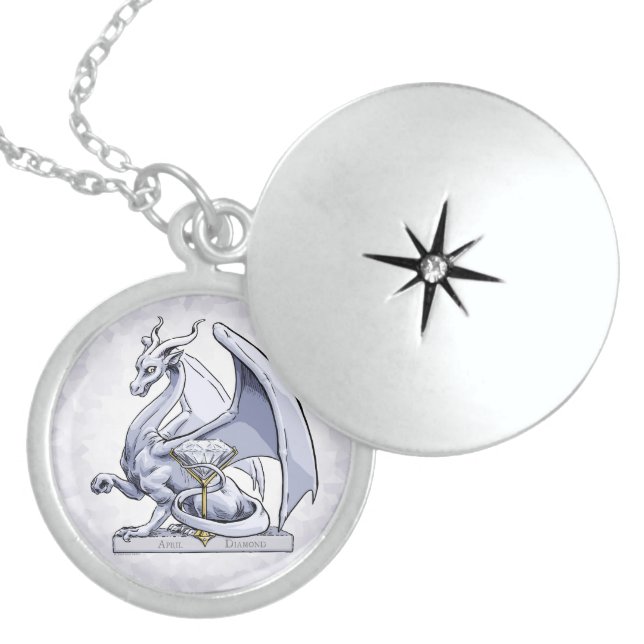 April Birthstone Dragon: Diamond Locket Necklace (Front)