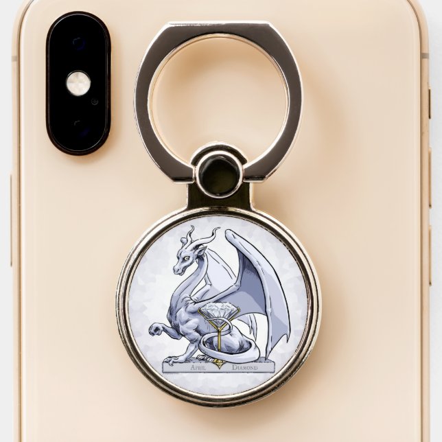 April Birthstone Dragon: Diamond Phone Ring Stand (Close Up)