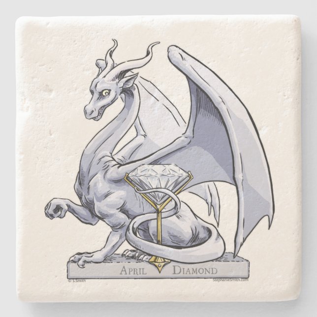 April Birthstone Dragon: Diamond Stone Coaster (Front)
