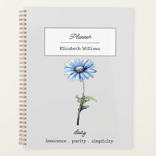 APRIL BLUE DAISY BIRTH FLOWER PERSONALIZED  PLANNER