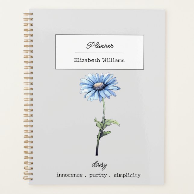 APRIL BLUE DAISY BIRTH FLOWER PERSONALIZED  PLANNER (Front)