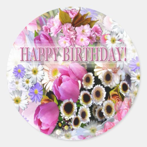 April Bouquet Birthday Classic Round Sticker