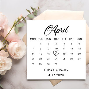April Calendar Dark Black Wedding Napkins