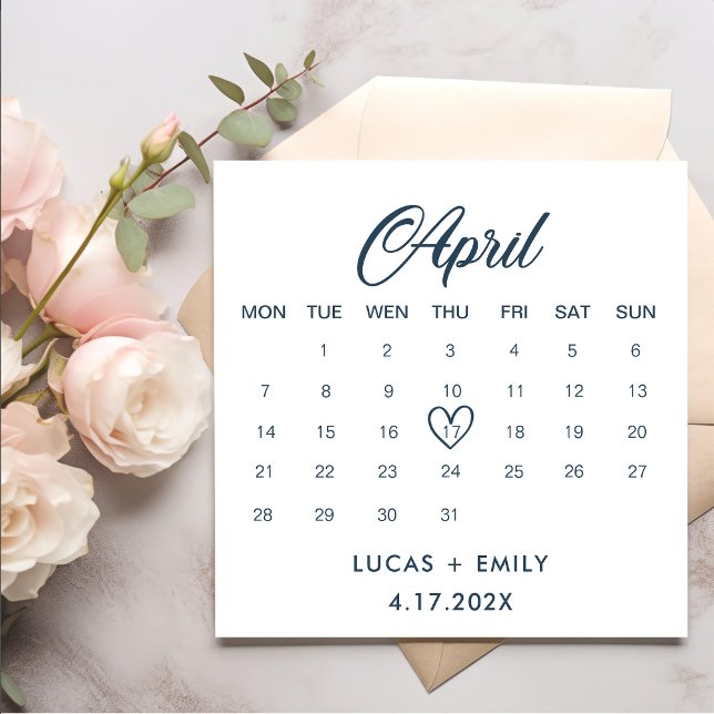 April Calendar Dark Blue Wedding Napkins (Creator Uploaded)