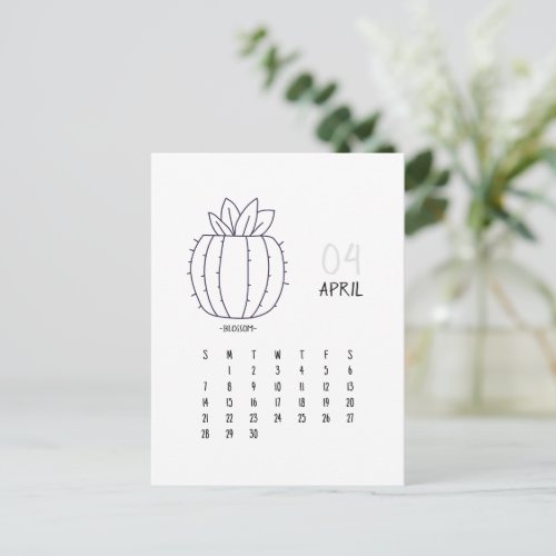 April Customizable Cactus 2024 Calendar Card