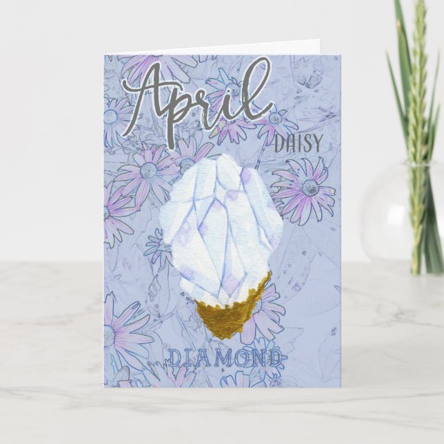 April Daisy and Diamond Birthday Card (Front)