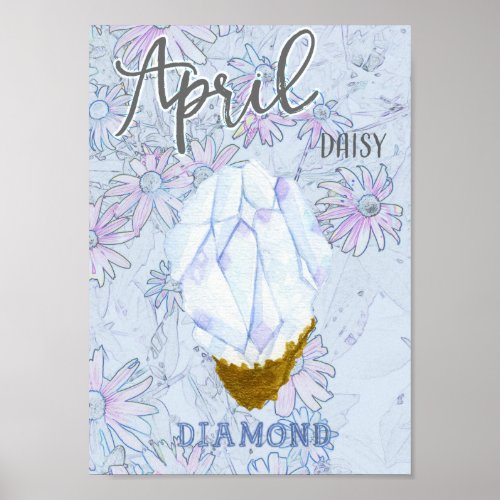 April Daisy and Diamond Birthday Poster
