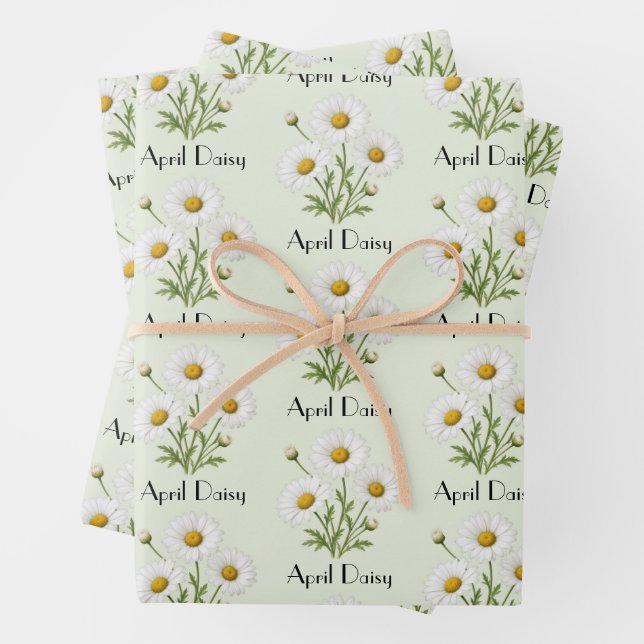 April Daisy Flowers Wrapping Paper Sheets (In situ)