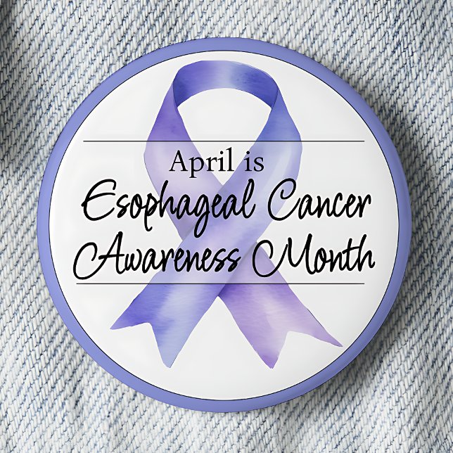 April Esophageal Cancer Awareness Month Button (April is Esophageal Cancer Awareness Month pinback button.  Periwinkle awareness ribbon.)