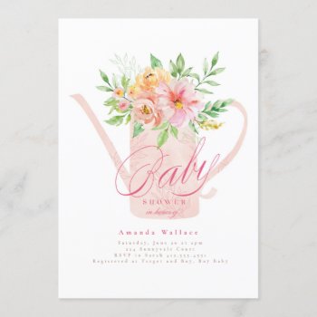 April Flowers Watering Can Baby Shower Invitation by blush_printables at Zazzle
