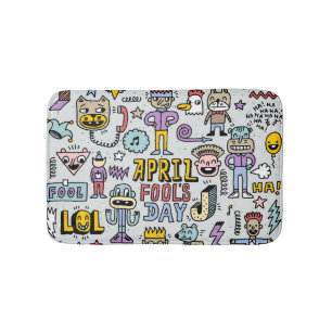 April Fools: Colorful Doodle Set. Bath Mat