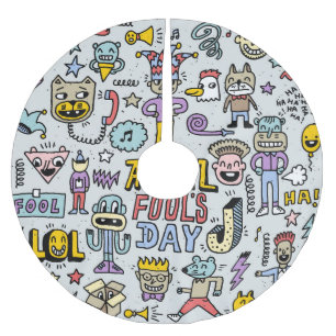 April Fools: Colorful Doodle Set. Brushed Polyester Tree Skirt