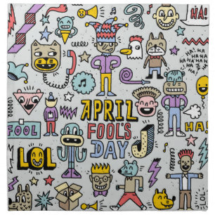 April Fools: Colorful Doodle Set. Cloth Napkin