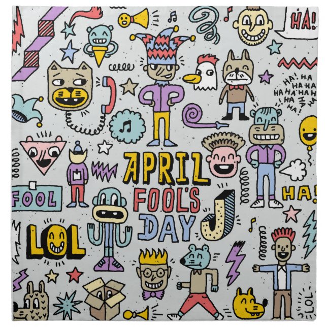 April Fools: Colorful Doodle Set. Cloth Napkin (Front)