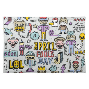 April Fools: Colorful Doodle Set. Cloth Placemat