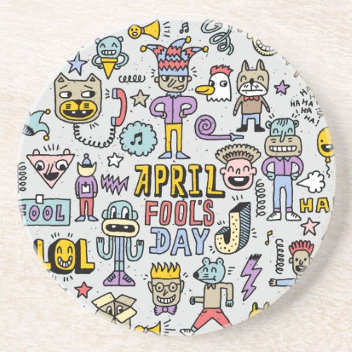 April Fools Colorful Doodle Set Coaster