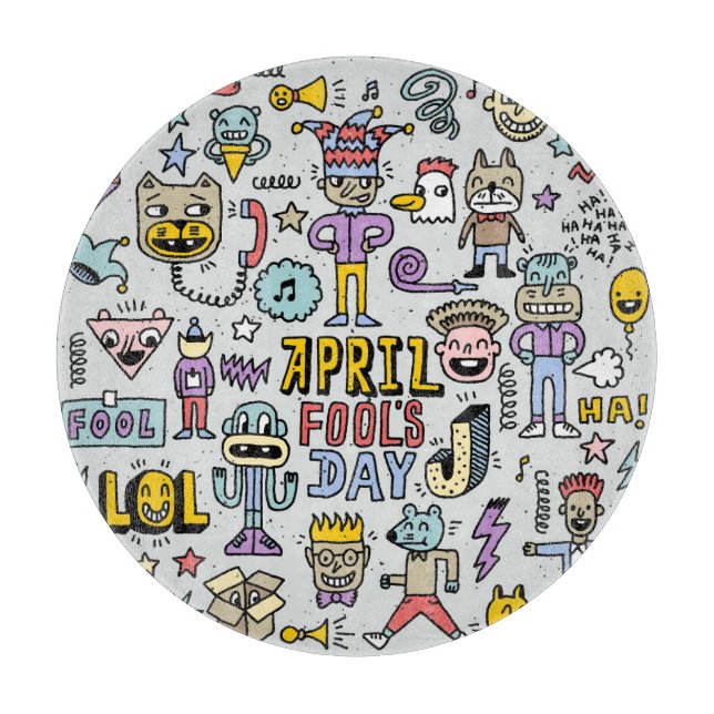 April Fools: Colorful Doodle Set. Cutting Board (Front)