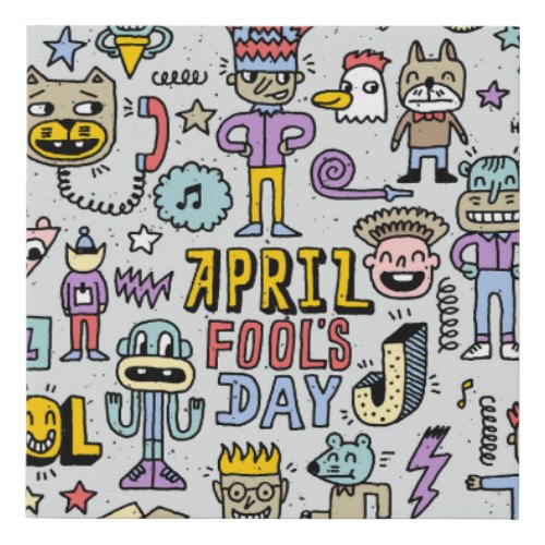 April Fools Colorful Doodle Set Faux Canvas Print