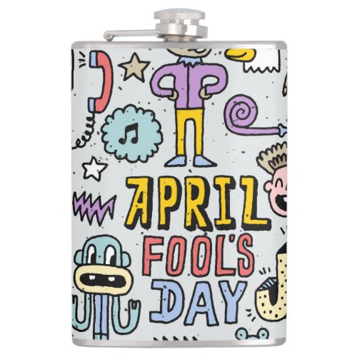April Fools Colorful Doodle Set Flask