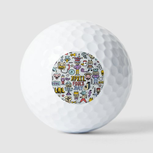 April Fools Colorful Doodle Set Golf Balls