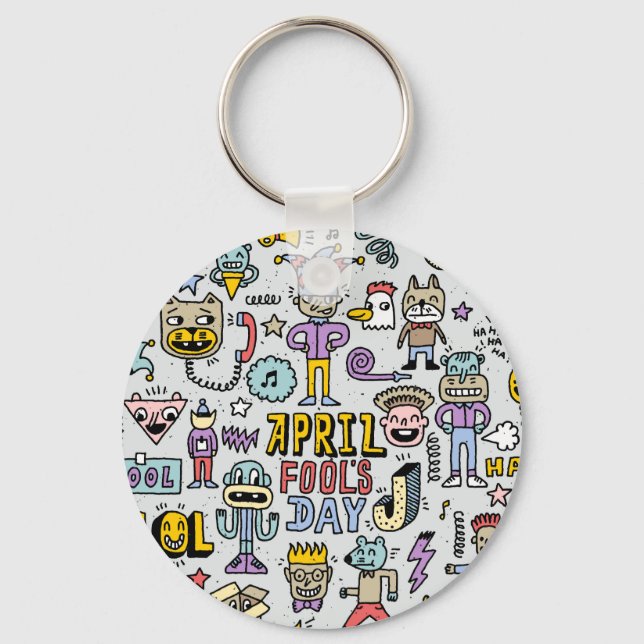 April Fools: Colorful Doodle Set. Keychain (Front)