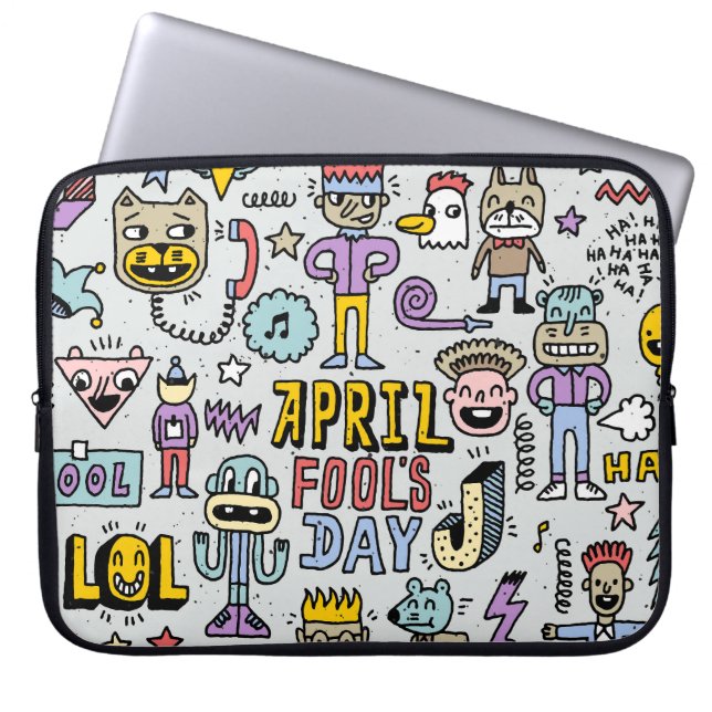 April Fools: Colorful Doodle Set. Laptop Sleeve (Front)