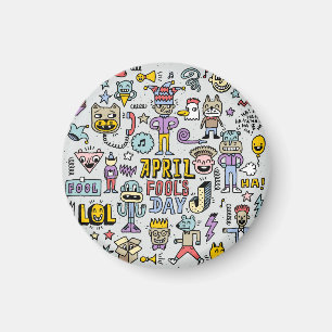 April Fools: Colorful Doodle Set. Magnet