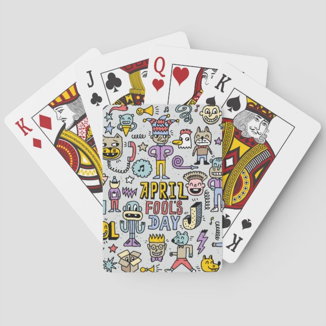 April Fools: Colorful Doodle Set. Poker Cards (Back)