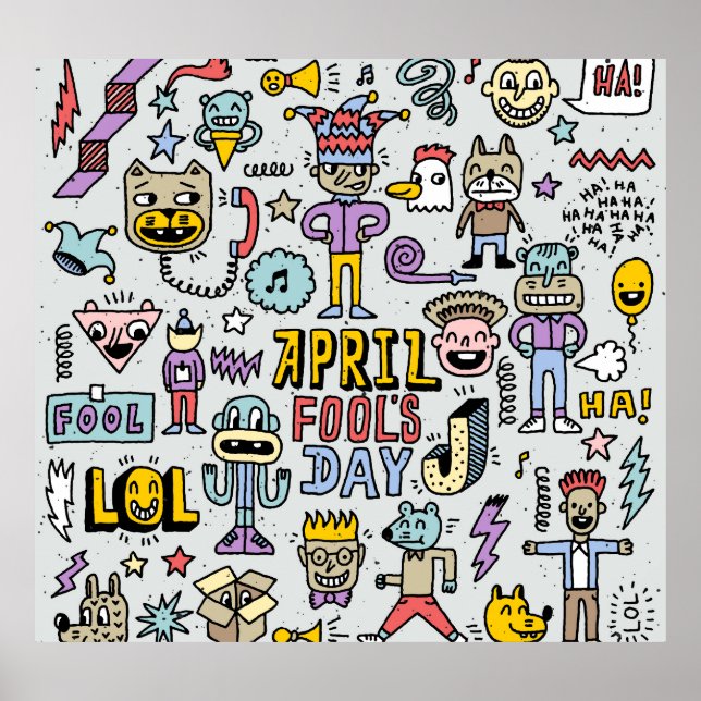 April Fools: Colorful Doodle Set. Poster (Front)
