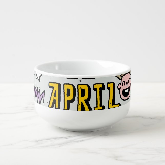 April Fools: Colorful Doodle Set. Soup Mug (Front)