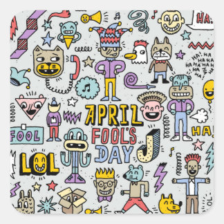 April Fools: Colorful Doodle Set. Square Sticker