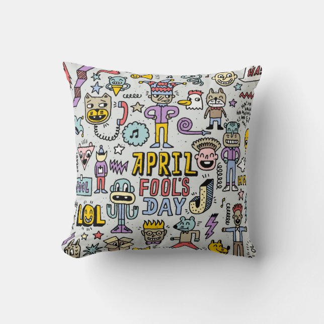 April Fools: Colorful Doodle Set. Throw Pillow (Front)