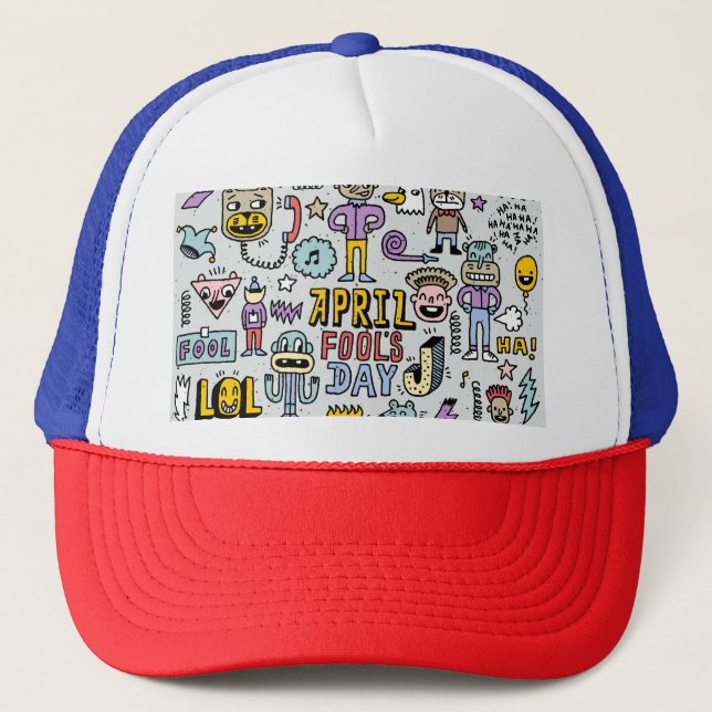 April Fools: Colorful Doodle Set. Trucker Hat (Front)