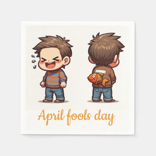 April Fools Day Fishing Boys Paper Napkins