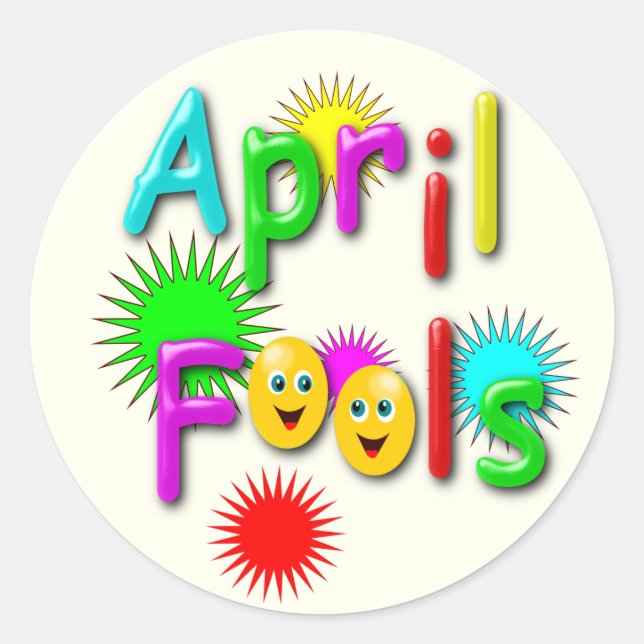April Fools Day, Funny Colourful Classic Round Sticker (Front)