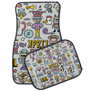 April fools day funny doodle colorful set 1. Vinta Car Floor Mat